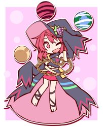 Rule 34 | 1girl, alternate costume, alternate headwear, blush stickers, chain, collar, detached sleeves, earth (planet), flower, hat, hat flower, hecatia lapislazuli, hemogurobin a1c, long sleeves, miniskirt, moon, one eye closed, open mouth, overskirt, red eyes, red hair, shirt, skirt, sleeves past wrists, smile, solo, touhou, wide sleeves, witch hat