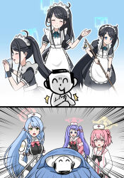 Rule 34 | &lt;key&gt; (robot) (blue archive), 1boy, 4girls, :d, absurdly long hair, apron, aqua hair, aris (blue archive), aris (maid) (blue archive), armband, bandaid, bed, black hair, blood, blood from mouth, blue archive, blue bow, blue bowtie, blue eyes, bow, bowtie, braid, bruce8763, commentary request, doodle sensei (blue archive), facial mark, feather hair, forehead mark, green eyes, hair between eyes, hair bow, hair ornament, hair ribbon, halo, hanae (blue archive), hat, heart attack, highres, holding, holding mop, hospital bed, knights hospitaller, long hair, long sleeves, maid, maid apron, mine (blue archive), mop, multiple girls, nurse cap, official alternate costume, official alternate hairstyle, one side up, open mouth, parted bangs, pink eyes, pink hair, pointy ears, purple hair, pushing, ribbon, school uniform, sensei (blue archive), serafuku, serina (blue archive), short sleeves, side ponytail, sidelocks, simple background, single braid, smile, twintails, unconscious, v-shaped eyebrows, very long hair, white armband, wristband, x hair ornament