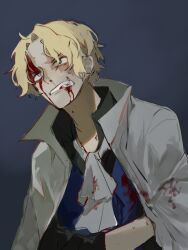 Rule 34 | 1boy, ascot, berot4ksenku, blonde hair, blood, blood from mouth, blood on face, burn scar, gloves, highres, long sleeves, male focus, one piece, sabo (one piece), scar, scar across eye, scar on face, shirt, solo, white ascot
