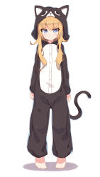 Rule 34 | 10s, 1girl, animal costume, animal ears, animal hood, barefoot, blonde hair, blush, cat costume, cat ears, cat hood, cat pajamas, cat tail, full body, gabriel dropout, gabriel tenma white, hair ornament, highres, hood, long hair, looking at viewer, pajamas, shone, simple background, sketch, solo, tail, white background