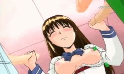 Rule 34 | a forbidden time, animated, animated gif, blush, bow, breasts, brown hair, cum, ejaculation, closed eyes, izumi saki, lowres, nipples, penis, uncensored