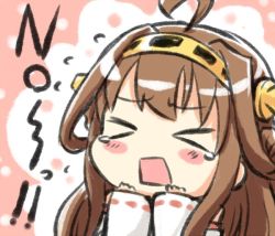 Rule 34 | &gt; &lt;, 10s, 1girl, ahoge, bad id, bad twitter id, blush stickers, brown hair, chibi, engiyoshi, english text, closed eyes, flying sweatdrops, headgear, kantai collection, kongou (kancolle), no, rectangular mouth, solo, tears