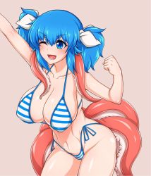 Rule 34 | 1girl, ass, bikini, blue eyes, blue hair, blush, breasts, coco ankou, monster girl, nyame (coco ankou), open mouth, smile, swimsuit, tentacles