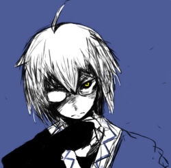 Rule 34 | 1boy, artist request, black sclera, colored sclera, curiosities of lotus asia, glasses, male focus, mayo (nou46), morichika rinnosuke, solo, touhou, white hair, yellow eyes