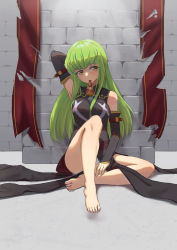 Rule 34 | 1girl, absurdres, arm behind head, armpits, bad id, bad pixiv id, barefoot, breasts, c.c., code geass, commentary, detached sleeves, eating, food, green hair, highres, huge filesize, jmao, large breasts, long hair, long sleeves, looking at viewer, md5 mismatch, pizza, resolution mismatch, sitting, solo, source smaller, yellow eyes