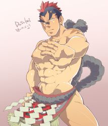 Rule 34 | 10s, 1boy, abs, bandaid, bandaid on face, bandaid on nose, highres, kill la kill, kinagase tsumugu, koryuu (gackter10), large pectorals, male focus, mohawk, multicolored hair, muscular, nipples, pectorals, pectorals, revealing clothes, solo, tagme, thighs, topless male