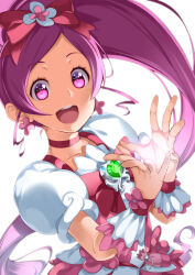 Rule 34 | 1girl, absurdres, bow, brooch, choker, cure blossom, earrings, hair ornament, hanasaki tsubomi, heart, heart brooch, heartcatch precure!, high ponytail, highres, jewelry, long hair, looking at viewer, magical girl, open mouth, pink bow, pink choker, pink eyes, pink hair, ponytail, precure, puffy sleeves, ribbon, smile, solo, wide ponytail, yuuzii