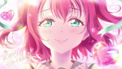 Rule 34 | 1girl, aqua eyes, artist name, artist request, blush, chomose, clenched hands, female focus, green eyes, hair between eyes, kurosawa ruby, looking at viewer, love live!, love live! sunshine!!, parted lips, red hair, sailor collar, school uniform, short hair, smile, solo, uranohoshi school uniform