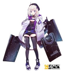 Rule 34 | 1girl, aa-12 (girls&#039; frontline), absurdres, ahoge, bad id, bad pixiv id, baggy clothes, bags under eyes, belt, black hat, black shorts, black sweater, black thighhighs, blue eyes, boots, breasts, candy, choker, cleavage, clothes writing, coat, exoskeleton, food, full body, girls&#039; frontline, gloves, gun, hair ornament, hat, head tilt, highres, holding, holding food, hood, hood down, hooded coat, knee pads, light particles, logo, lollipop, long hair, looking at viewer, medium breasts, middle finger, open clothes, open coat, parted lips, ribbed sweater, shield, short shorts, shorts, sidelocks, silver hair, simple background, solo, star (symbol), star hair ornament, strap, sweater, thighhighs, trigger discipline, unzipped, urim (paintur), weapon, white background, zipper, zipper pull tab