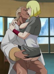 Rule 34 | 1boy, 1girl, a (naruto), artist name, artist request, bed, blush, breasts, clitoris, cum, cum in pussy, dark-skinned male, dark skin, grabbing, grabbing another&#039;s breast, hetero, highres, interracial, kiss, large breasts, leg lift, lying, naruto (series), naruto shippuuden, nipples, nude, on side, penis, pubic hair, pussy, samui (naruto), sex, sketch, spooning, thighs, uncensored, vaginal