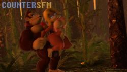 Rule 34 | 1boy, 1girl, 3d, animated, ass, blonde hair, blue eyes, bottomless, breasts, candy kong, countersfm, donkey kong, donkey kong (series), feet, folded, furry, hetero, highres, huge breasts, jungle, legs up, mating press, missionary, monkey, monkey girl, nature, night, nintendo, nipples, nude, outdoors, reverse suspended congress, rough sex, sex, sex from behind, size difference, sound, standing, standing sex, thick thighs, thighs, twilight, vaginal, video