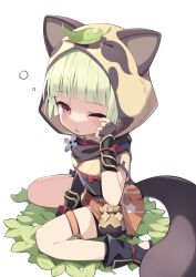 Rule 34 | 1girl, animal ears, animal hood, bike shorts, black footwear, black gloves, black scarf, black shorts, blunt bangs, boots, brown kimono, child, commentary request, fake animal ears, fake tail, fingerless gloves, genshin impact, gloves, grey hair, highres, hiyaya (kochi michikaze), hood, japanese clothes, kimono, leaf, leaf on head, looking at viewer, low twintails, one eye closed, open mouth, pouch, raccoon ears, raccoon tail, red eyes, rubbing eyes, sash, sayu (genshin impact), scarf, short hair, short kimono, short shorts, short sleeves, shorts, shuriken, sidelocks, simple background, sitting, sleepy, solo, tail, thigh strap, thighs, twintails, weapon