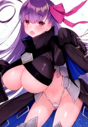 Rule 34 | 1girl, absurdres, armor, bad anatomy, belt, black legwear, breasts, collar, cosplay, fate/extra, fate/extra ccc, fate (series), hair ribbon, highres, large breasts, long hair, meltryllis (fate), meltryllis (fate) (cosplay), passionlip (fate), purple eyes, purple hair, ribbon, skirt, solo, suzuho hotaru