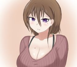 Rule 34 | 1girl, breasts, collarbone, folait, large breasts, looking at viewer, mole, mole on breast, mole under eye, original, ribbed sweater, solo, spaghetti strap, sweater