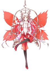 Rule 34 | 1girl, artist request, bad id, bad pixiv id, butterfly wings, cage, female focus, fiery wings, fire, fujiwara no mokou, full body, hair ribbon, hanging, highres, holding, insect wings, ll.ee., long sleeves, ofuda, pantyhose, pantyhose under shorts, red eyes, ribbon, shirt, shoes, shorts, sitting, solo, suspenders, swing, touhou, transparent background, white shirt, wings