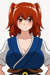 Rule 34 | 1girl, animated, animated gif, artist request, blush, bouncing breasts, breasts, closed mouth, hair bobbles, hair ornament, japanese clothes, kimono, large breasts, looking at viewer, medium hair, nipples, no bra, onozuka komachi, red eyes, red hair, smile, solo, source request, touhou