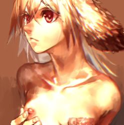 Rule 34 | 1girl, absurdres, bandaid, bandaids on nipples, breasts, collarbone, highres, kemonomimi mode, nose, pasties, red eyes, silver hair, small breasts, solo, yotsuyu