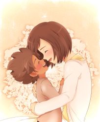 Rule 34 | 10s, 1boy, 1girl, bad id, bad pixiv id, blush, bou erika, brown hair, closed eyes, inazuma eleven (series), inazuma eleven go, inazuma eleven go galaxy, matatagi&#039;s mother, matatagi hayato, mother and son, open mouth, short hair