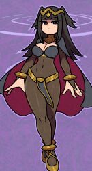 Rule 34 | 1girl, akairiot, black hair, blunt bangs, bodystocking, bodysuit, bracelet, breasts, bridal gauntlets, cape, circlet, commentary, covered navel, english commentary, fire emblem, fire emblem awakening, full body, highres, jewelry, long hair, looking at viewer, medium breasts, nintendo, purple eyes, skin tight, solo, standing, tharja (fire emblem), tiara, two-tone cape, two side up