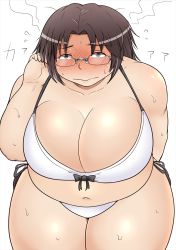Rule 34 | 1girl, black hair, breasts, brown eyes, fat, glasses, huge breasts, mirei yajima, obese, shimejix