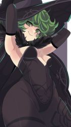 Rule 34 | 1girl, black hat, breasts, green eyes, green hair, hat, highres, one-punch man, small breasts, solo, source request, tatsumaki, yoshiikirablr