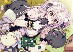 Rule 34 | 1girl, ahoge, animal ears, bare shoulders, blush, breasts, buttersea, couch, ear piercing, grey eyes, grey hair, hair between eyes, hololive, idol clothes, large breasts, lion ears, lion girl, long hair, looking at viewer, lying, messy hair, on couch, on side, open mouth, piercing, shishiro botan, sidelocks, solo, ssrb (shishiro botan), two side up, virtual youtuber