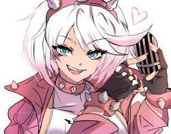 Rule 34 | 1girl, absurdres, ahoge, aqua eyes, billycsta358, black gloves, bracelet, breasts, collar, elphelt valentine, fingerless gloves, gloves, guilty gear, guilty gear strive, hairband, highres, holding, holding microphone, huge ahoge, jewelry, large breasts, looking at viewer, microphone, open mouth, pink hairband, short hair, smile, spiked bracelet, spiked collar, spiked hairband, spikes, white hair