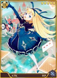 Rule 34 | 1girl, alice (otogi:spirit agents), alice in wonderland, blonde hair, blue eyes, card, dress, falling, hihara you, jewelry, long hair, long sleeves, looking at viewer, necklace, official art, open mouth, otogi:spirit agents, playing card, rabbit, second-party source, solo, star (symbol), teeth