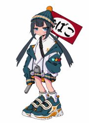 Rule 34 | 1girl, aqua footwear, aqua hat, aqua jacket, bandaid, bandaid on cheek, bandaid on face, beanie, blue eyes, breasts, carhartt, closed mouth, dice, drawstring, eyes visible through hair, full body, grey hair, hat, highres, holding, holding sign, hood, hood down, hooded jacket, jacket, jitome, long hair, low twintails, nao97122, off shoulder, open clothes, open jacket, original, pom pom (clothes), shirt, shoes, sidelocks, sign, simple background, sleeves past fingers, sleeves past wrists, small breasts, sneakers, socks, solo, standing, streetwear, twintails, white background, white jacket, white shirt, white socks, zipper pull tab