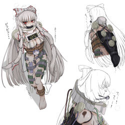 Rule 34 | 1girl, absurdres, barefoot, bdsm, bomb, character request, collar, copyright request, countdown, defeat, explosive, fujiwara no mokou, gag, gagged, highres, long hair, nude, red eyes, tape, touhou, white hair, white headwear
