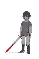 Rule 34 | 1boy, aged down, blood, blood on face, byleth (fire emblem), byleth (male) (fire emblem), child, fire emblem, fire emblem: three houses, highres, looking at viewer, mt0kyosk510, nintendo, simple background, sword, weapon, white background