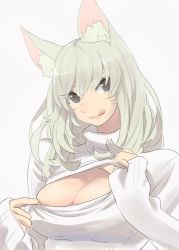 Rule 34 | 10s, 1girl, animal ears, warrior of light (ff14), breasts, cat ears, cat girl, cleavage, cleavage cutout, clothing cutout, female focus, final fantasy, final fantasy xiv, green hair, grey eyes, large breasts, looking at viewer, meme attire, miqo&#039;te, open-chest sweater, potion lilac, smile, solo, sweater, tongue, tongue out