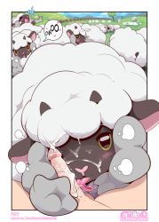 Rule 34 | 1boy, animal ears, bestiality, blush, creatures (company), cum, facial, fellatio, game freak, gen 8 pokemon, highres, horns, insomniacovrlrd, licking, licking penis, looking at viewer, nintendo, one eye closed, oral, outdoors, penis, penis on face, pokemon, pokemon swsh, speech bubble, wooloo