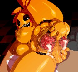 Rule 34 | 1girl, android, anus, breasts, chica, cum, cum in ass, cum in pussy, cumdrip, five nights at freddy&#039;s, furry, large breasts, looking at viewer, nezunezu, prolapse, pussy, rectal prolapse, robot, toy chica
