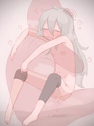 Rule 34 | 1boy, 1girl, after vaginal, aftersex, blush, breasts, closed eyes, closed mouth, commission, completely nude, cum, cum in pussy, cumdrip, full body, g11 (girls&#039; frontline), girls&#039; frontline, grey hair, hair between eyes, headpat, heart, hetero, highres, hug, knee pads, long hair, nipples, nude, pixiv commission, player193, single detached legging, single knee pad, small breasts, straddling, sweat, tears, transparent, upright straddle