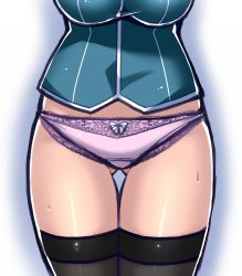 Rule 34 | 10s, 1girl, black thighhighs, breasts, head out of frame, highres, kantai collection, large breasts, military, military uniform, panties, panties day, pink panties, shimashima-ace, sketch, solo, sweat, takao (kancolle), thigh gap, thighhighs, underwear, uniform