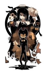 Rule 34 | 1girl, 2boys, alice (bendy and the ink machine), bendy, bendy and the ink machine, black hair, boris (bendy and the ink machine), multiple boys, twisted alice