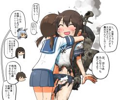 Rule 34 | 10s, 5girls, ^ ^, black hair, blue hair, blush, brown hair, censored, closed eyes, convenient censoring, damaged, dirty, closed eyes, fubuki (kancolle), groin, hair ornament, hatsuyuki (kancolle), hug, jitome, kantai collection, long hair, low twintails, machinery, miyuki (kancolle), multiple girls, murakumo (kancolle), no panties, odd one out, open mouth, rariatto (ganguri), shirayuki (kancolle), short hair, skirt, smile, smoke, torn clothes, torn skirt, translated, twintails, yellow eyes
