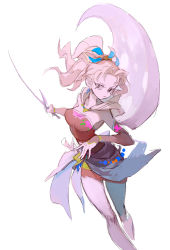 Rule 34 | 1girl, absurdres, ass, bare shoulders, blonde hair, breasts, cape, detached sleeves, dress, earrings, final fantasy, final fantasy vi, hair ribbon, highres, holding, holding sword, holding weapon, jewelry, liba (leo8d), medium breasts, medium hair, pantyhose, parted bangs, pink dress, ponytail, ribbon, short dress, simple background, sketch, solo, sword, tight clothes, tight dress, tina branford, upper body, weapon, white background, wind, wind lift
