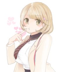 Rule 34 | 10s, 1girl, breasts, brown eyes, brown hair, hairpin, large breasts, lips, looking at viewer, narusawa ryouka, necktie, occultic;nine, short hair