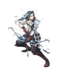 Rule 34 | 1boy, arrow (projectile), blue hair, boots, bow (weapon), brown eyes, drawing bow, fire emblem, fire emblem awakening, fire emblem heroes, full body, gloves, highres, holding bow (weapon), long hair, male focus, nintendo, official art, quiver, solo, teeth, torn clothes, transparent background, virion (fire emblem), wada sachiko, weapon