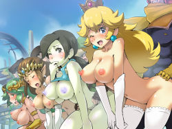 Rule 34 | 4boys, 4girls, animal crossing, ass, ass grab, bent over, black hair, blonde hair, blush, boris (noborhys), bottomless, bouncing breasts, breasts, brown hair, captain falcon, clothed male nude female, crown, earrings, elbow gloves, closed eyes, f-zero, gloves, green hair, group sex, hetero, jewelry, kid icarus, large breasts, lineup, link, long hair, looking at viewer, mario (series), multiple boys, multiple girls, nintendo, nipples, nude, one eye closed, open mouth, orgy, palutena, pointy ears, princess, princess peach, princess zelda, sex, super mario bros. 1, super smash bros., sweat, text focus, the legend of zelda, thighhighs, villager (animal crossing), wii fit, wii fit trainer, wii fit trainer (female), wince