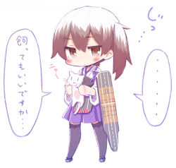Rule 34 | 10s, 1girl, armor, brown eyes, brown hair, cat, chibi, japanese clothes, kaga (kancolle), kantai collection, looking at viewer, muneate, ponytail, side ponytail, solo, taiga mahoukan, thighhighs