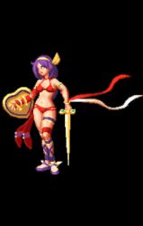 Rule 34 | 1girl, animated, animated gif, ass, athena (series), bikini, breasts, butt crack, cleavage, long hair, navel, neo geo battle coliseum, princess athena, purple hair, sandals, shield, snk, solo, swimsuit, sword, weapon, wedgie