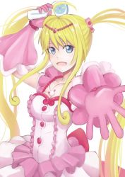 Rule 34 | 1girl, artist request, blonde hair, blue eyes, dress, flower, hair between eyes, hair flower, hair ornament, idol, jewelry, long hair, looking at viewer, mermaid melody pichi pichi pitch, nanami lucia, pink dress, ponytail, source request