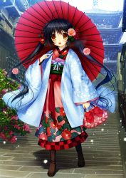 Rule 34 | 1girl, absurdres, highres, hinoue itaru, japanese clothes, kimono, long hair, twintails, umbrella, yellow eyes