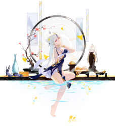 Rule 34 | 1girl, absurdres, bare back, bare legs, barefoot, bracelet, breasts, chinese clothes, ermu (enmmm), genshin impact, hair ornament, head tilt, high heels, highres, in water, jewelry, medium breasts, multicolored hair, ningguang (genshin impact), ningguang (orchid&#039;s evening gown) (genshin impact), red eyes, sideboob, sitting, soles, solo, streaked hair, toes, two-tone hair, vase, white background, white hair