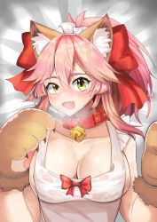 Rule 34 | 1girl, absurdres, animal ear fluff, animal ears, animal hands, apron, bad id, bad pixiv id, bell, blush, breasts, cat paws, cleavage, collar, collarbone, fangs, fate/grand order, fate (series), fox ears, gloves, harsegerwa, highres, jingle bell, large breasts, long hair, looking at viewer, naked apron, neck bell, open mouth, paw gloves, paw shoes, pink hair, ponytail, see-through, shoes, solo, sweat, tamamo (fate), tamamo cat (fate), tamamo cat (third ascension) (fate)