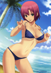 Rule 34 | 1girl, :p, absurdres, adjusting clothes, adjusting swimsuit, beach, bikini, bikini pull, breasts, cleavage, clothes pull, cloud, day, green eyes, highres, koutaro, large breasts, leaning forward, narrow waist, naughty face, navel, one-piece tan, outdoors, palm tree, red hair, rio rollins, shiny skin, short hair, smile, solo, strap lift, super blackjack, swimsuit, tan, tanline, tongue, tongue out, tree, underboob