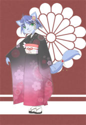 Rule 34 | 1girl, blue hair, japanese clothes, krystal, nintendo, solo, star fox